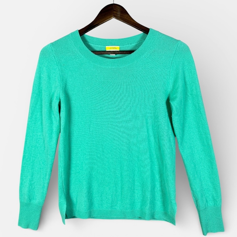 J.Crew Sweater Womens XS Green 100% Cashmere Crewneck Pullover Knit Long Sleeve